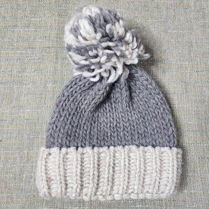 Gelso Bianco Womens Gray White Chunky Knit Acrylic Wool Beanie Pom Pom OS